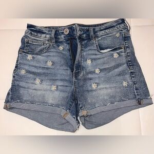 American Eagle Outfitters Blue Jean Shorts with Floral Embroidery